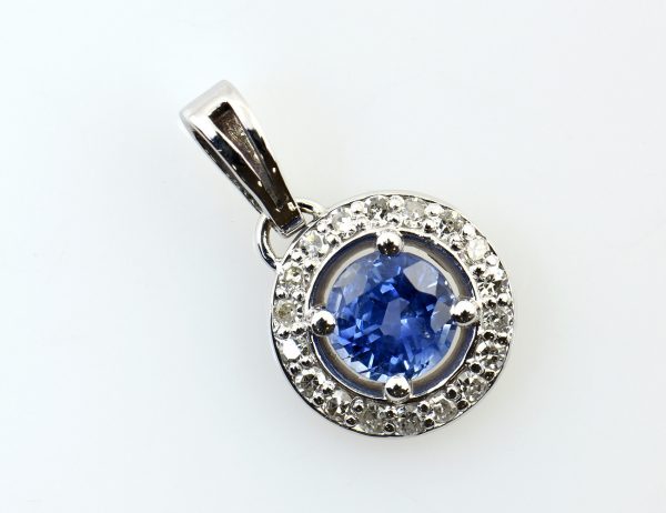 Anhänger Saphir 585/000 14 K Weißgold 18 Diamanten zus. 0,10 ct