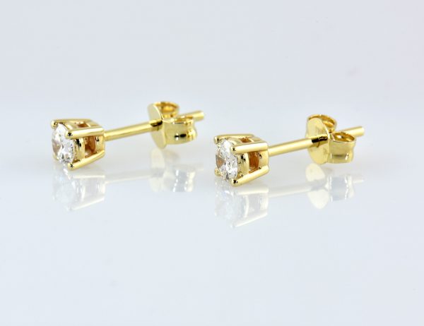 Solitaire Diamond Stud Earrings, 585 14K Yellow Gold, 2 Diamonds totaling 0.50 ct
