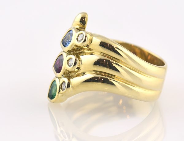 Ring Dia Saphir Rubin Smaragd 585/000 14 K Gelbgold 3 Brillanten zus. 0,09 ct