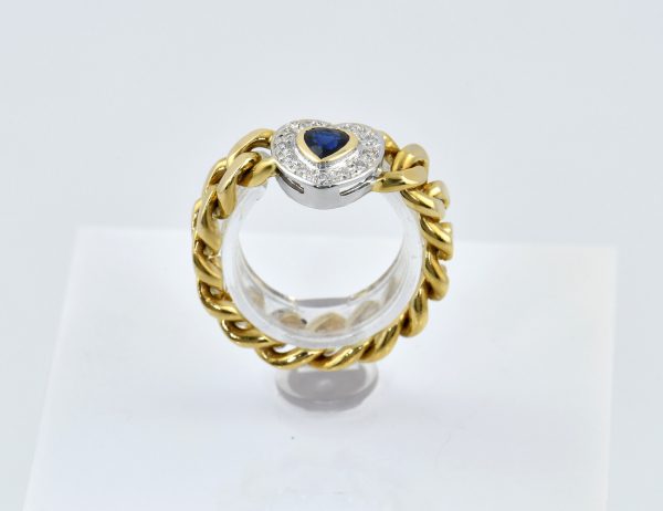 Ketten Ring Saphir Diamant 750/000 18 K Gelbgold 12 Brillanten zus. 0,10 ct