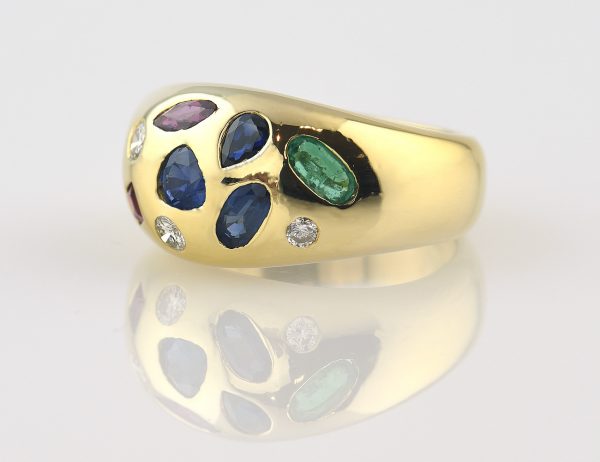 Ring, Dia, Saphir, Rubin, Smaragd 585 14 K Gelbgold 4 Brillanten zus. 0,24 ct