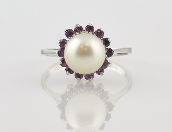 Ring Akoyaperle Rubin 750/000 18 K Weißgold