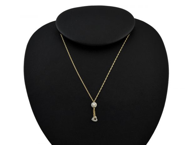 Kette 585/000 14 K Gelbgold Collier mit Perle, 40 cm lang