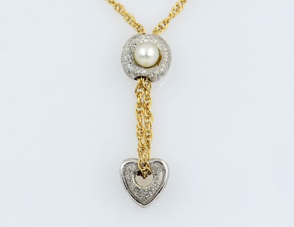 Kette 585/000 14 K Gelbgold Collier mit Perle, 40 cm lang