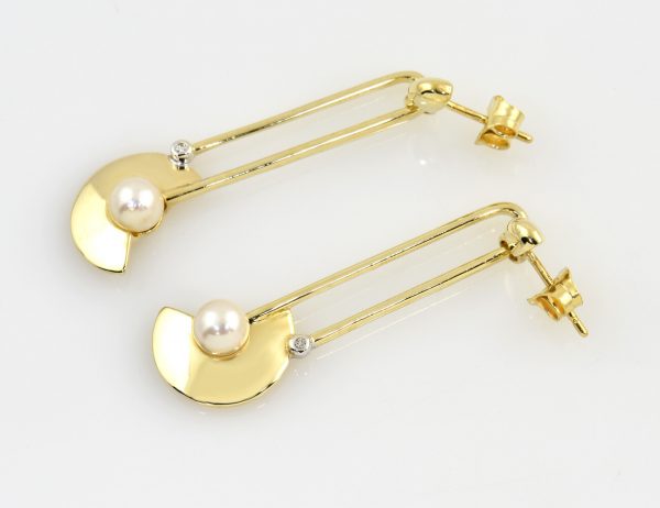 Ohrstecker/Hänger 585/000 14 K Gelbgold Zuchtperle 2 Diamanten zus. 0,02 ct