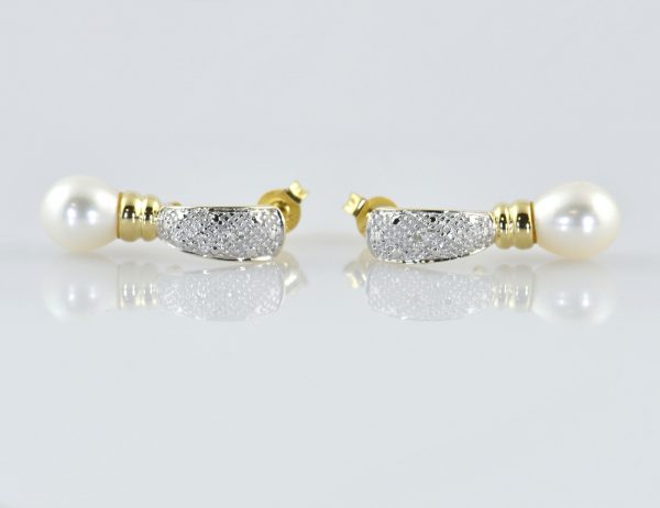 Ohrringe Perle 585/000 14 K Gelbgold Ohrstecker 2 Diamanten zus. 0,02 ct