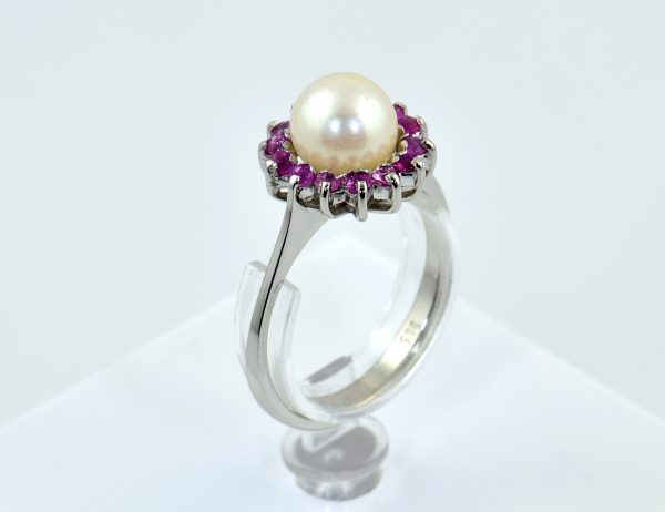 Ring Akoyaperle Rubin 585/000 14 K Weißgold
