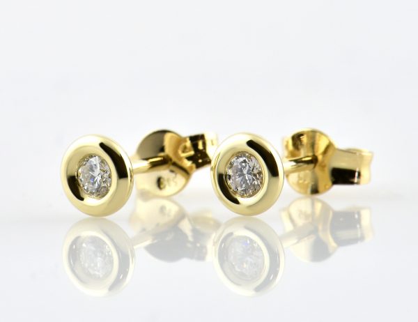 Solitaire Diamond Stud Earrings, 585 14K Yellow Gold, 2 Diamonds totaling 0.15 ct