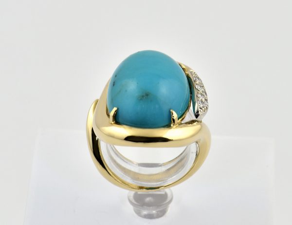 Ring Türkis 750/000 18 K Gelbgold 8 Diamanten zus. 0,12 ct