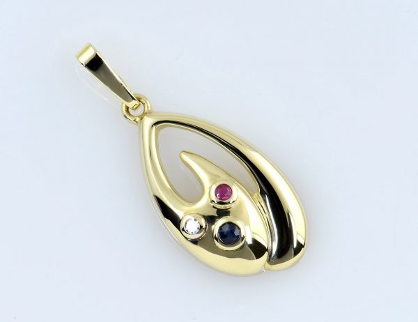 Anhänger Saphir, Rubin 585/000 14 K Gelbgold 1 Diamanten zus. 0,01 ct