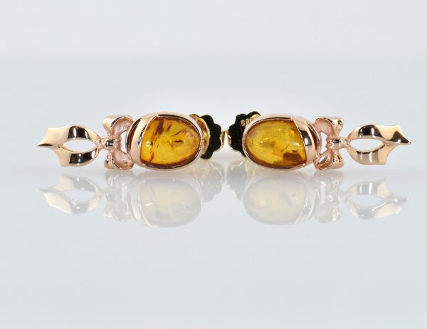 Boucles d'oreilles à clous 585/000, or jaune 14 carats, ambre