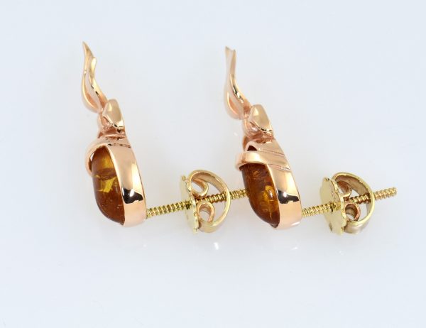 Boucles d'oreilles à clous 585/000, or jaune 14 carats, ambre