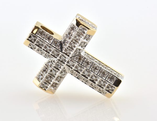 Anhänger Kreuz 585/000 14 K Gelbgold 47 Diamanten zus. 0,75 ct