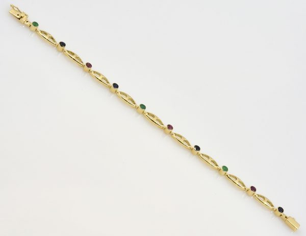Armband 585/000 14 K Gelbgold Rubin, Saphir, Smaragd 18 cm