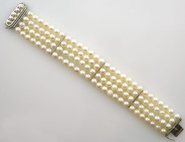 Perlen Armband 4-reihig 19 cm 585 14 K Weißgoldschloss