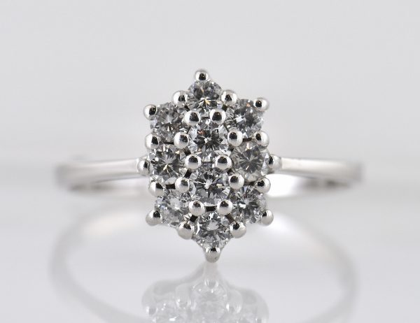 Diamond Ring 585/000 14K White Gold, 10 Brilliant-Cut Diamonds, Total 0.49 ct