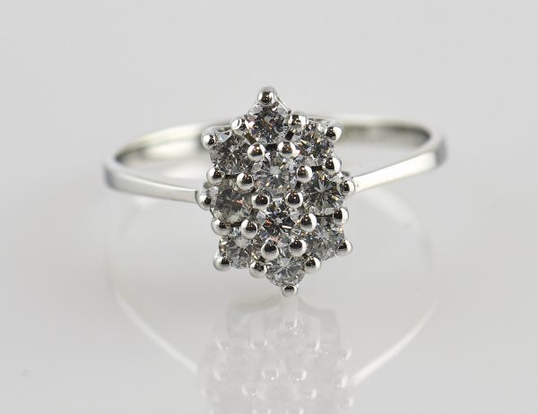 Diamond Ring 585/000 14K White Gold, 10 Brilliant-Cut Diamonds, Total 0.49 ct