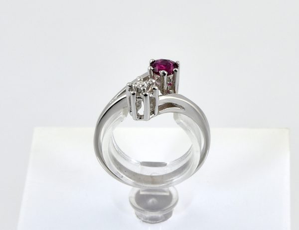 Rubin Diamant Ring 585/000 14 K Weißgold 1 Diamant 0,015 ct