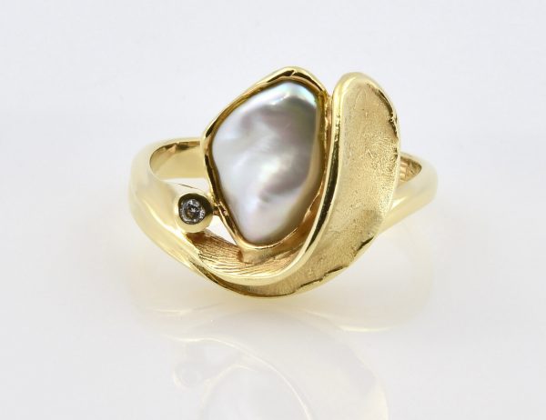 Keshiperlen Ring 585/000 14 K Gelbgold, Brillant 0,02 ct