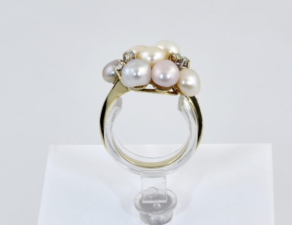Ring Perle Diamant 585/000 14 K Gelbgold, 4 Brillanten zus. 0,12 ct