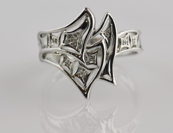 Diamant Ring 750 18 K Weißgold 10 Diamanten zus. 0,06 ct