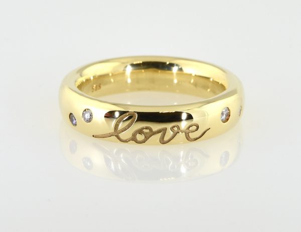 Diamant Ring "love" 585/000 14 K Gelbgold 4 Brillanten zus. 0,08 ct