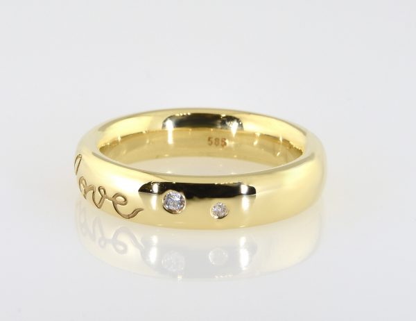 Diamant Ring "love" 585/000 14 K Gelbgold 4 Brillanten zus. 0,08 ct