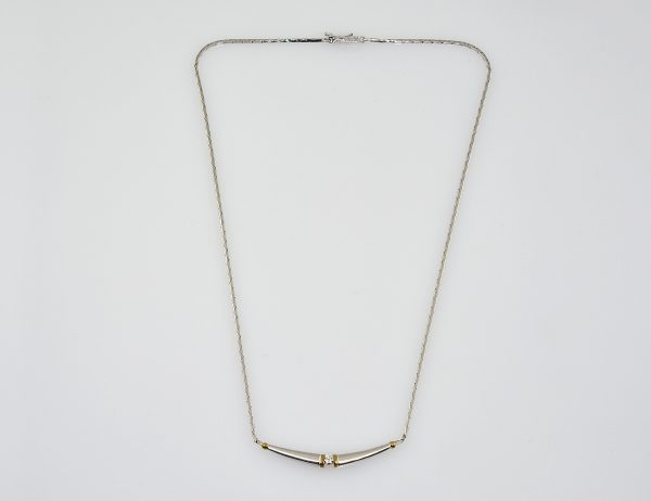 Kette 585/000 14 K Weißgold Collier 1 Diamant 0,14 ct, 43 cm lang