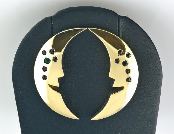 Boucles d'oreilles  Rubis, émeraude, saphir, or jaune 585 14 carats