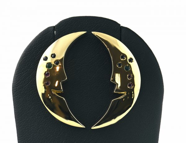 Boucles d'oreilles  Rubis, émeraude, saphir, or jaune 585 14 carats