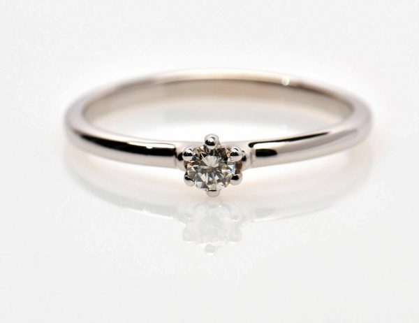 Solitär Diamant Ring 585/000 14 K Weißgold Brillant 0,13 ct
