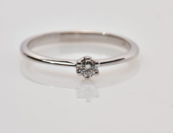 Solitär Diamant Ring 585/000 14 K Weißgold Brillant 0,11 ct