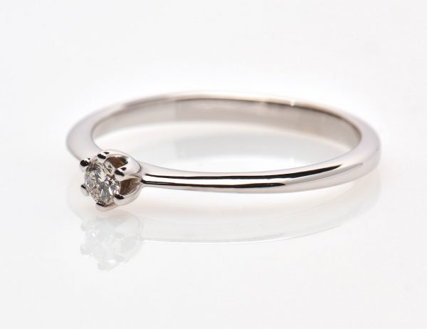 Solitär Diamant Ring 585/000 14 K Weißgold Brillant 0,11 ct
