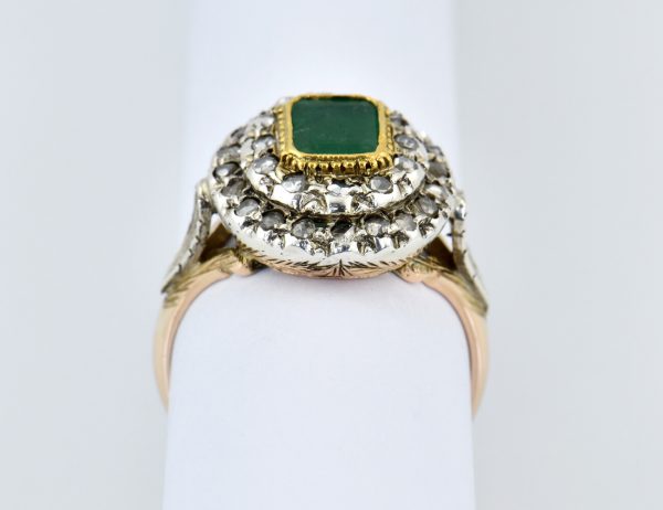 Smaragd Ring 585/000 14 K Gelbgold 800/00 Silber, 32 Diamanten zus. 0,40 ct