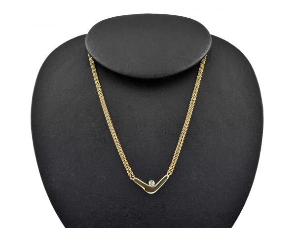 Kette 585/000 14 K Gelbgold Collier 1 Brillant 0,05 ct, 43,5 cm lang