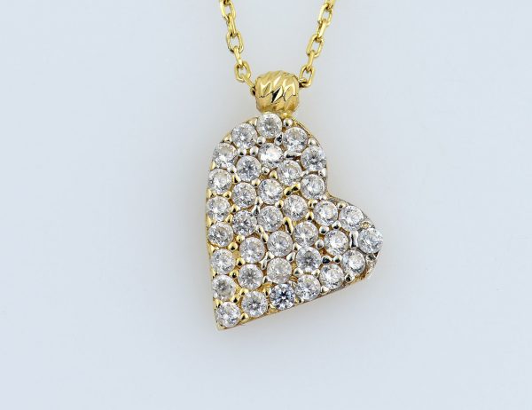 Anhänger Herz mit Kette 585/000 14 K Gelbgold Zirkonia 44 cm