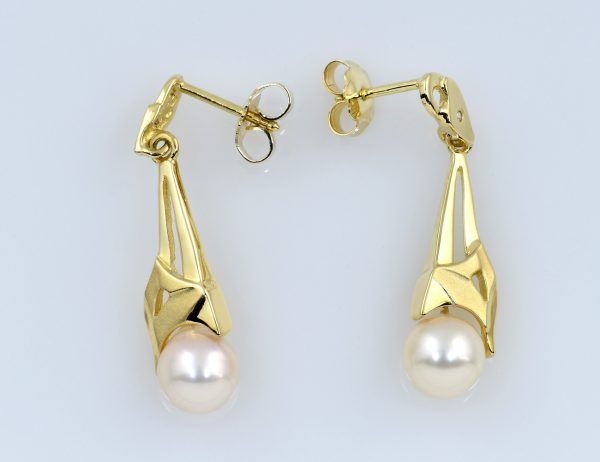 Ohrstecker/Hänger 585/000 14 K Gelbgold Akoya Perle 2 Diamanten zus. 0,01 ct