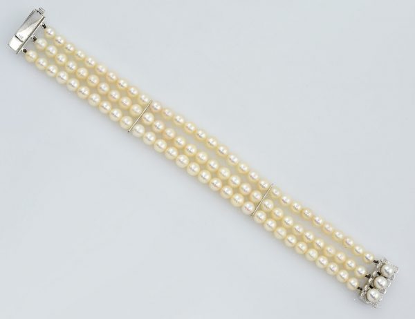 Perlen Armband 3-reihig 19 cm 585/000 14 K Weißgoldschloss