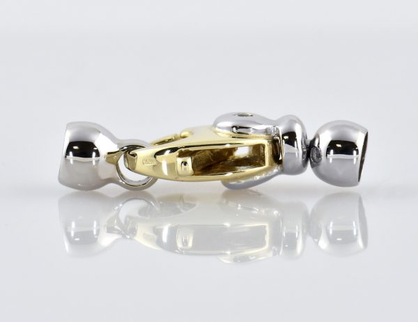Perlenkettenschloß 585/000 14 K Gelb-, Weißgold 2 Diamanten zus. 0,03 ct