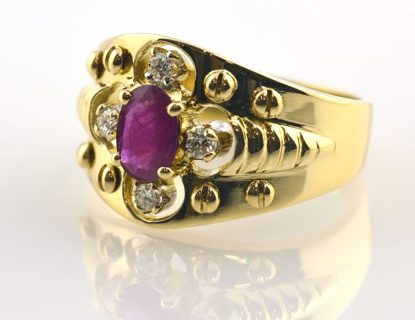 Rubin Diamant Ring 750 18 K Gelbgold 4 Brillanten insgesamt 0,16 ct
