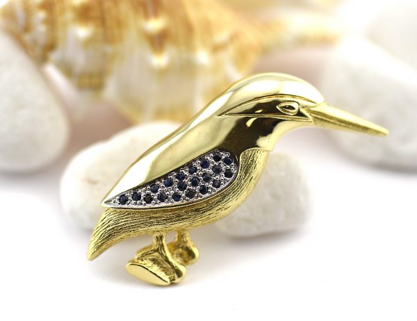 Brosche Vogel 585 14 K Gelbgold Saphir