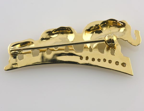 Brosche Elefanten 750 18 K Gelbgold 8 Diamanten zus. 0,12 ct