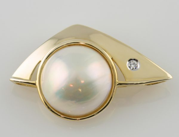 Anhänger Mabe´perle 585 14 K Gelbgold Brillant 0,04 ct