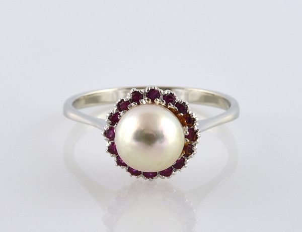 Ring Akoyaperle Rubin 585/000 14 K Weißgold
