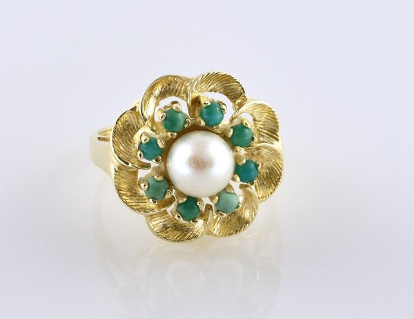 Ring Zuchtperle und Türkis 585/000 14 K Gelbgold