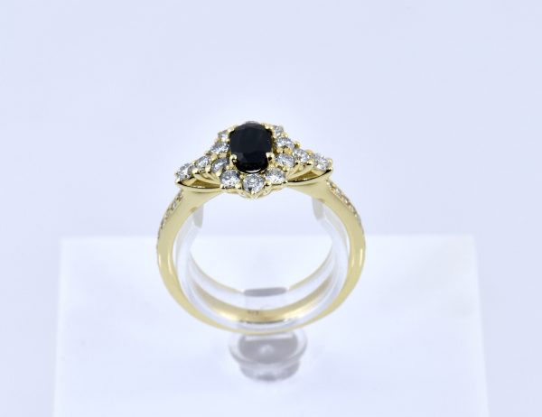 Saphir Diamant Ring 585/000 14 K Gelbgold 38 Brillanten zus. 0,70 ct