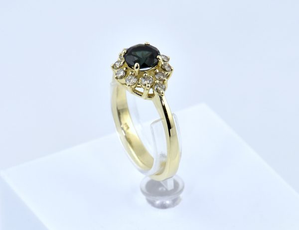 Chromdiopsid Diamant Ring 585/000 14 K Gelbgold 12 Brillanten zus. 0,42 ct