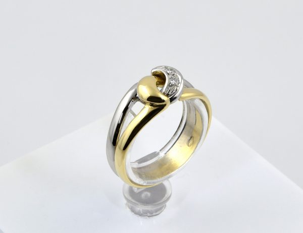 Bague en diamant 750/000, or jaune/blanc 18 carats, 2 brillants totalisant 0,02 ct