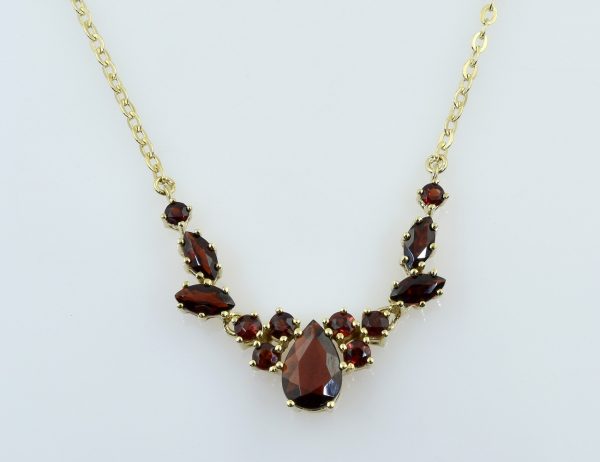 Kette Granat 333/000 8 K Gelbgold Collier, 40 cm lang