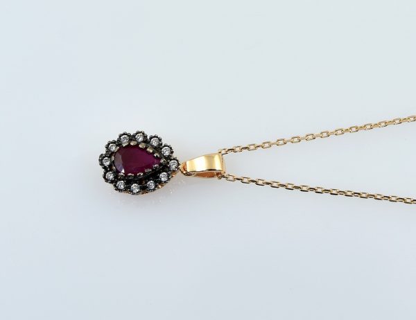 Rubin Anhänger mit Kette 585/000 14 K Gelbgold Zirkonia